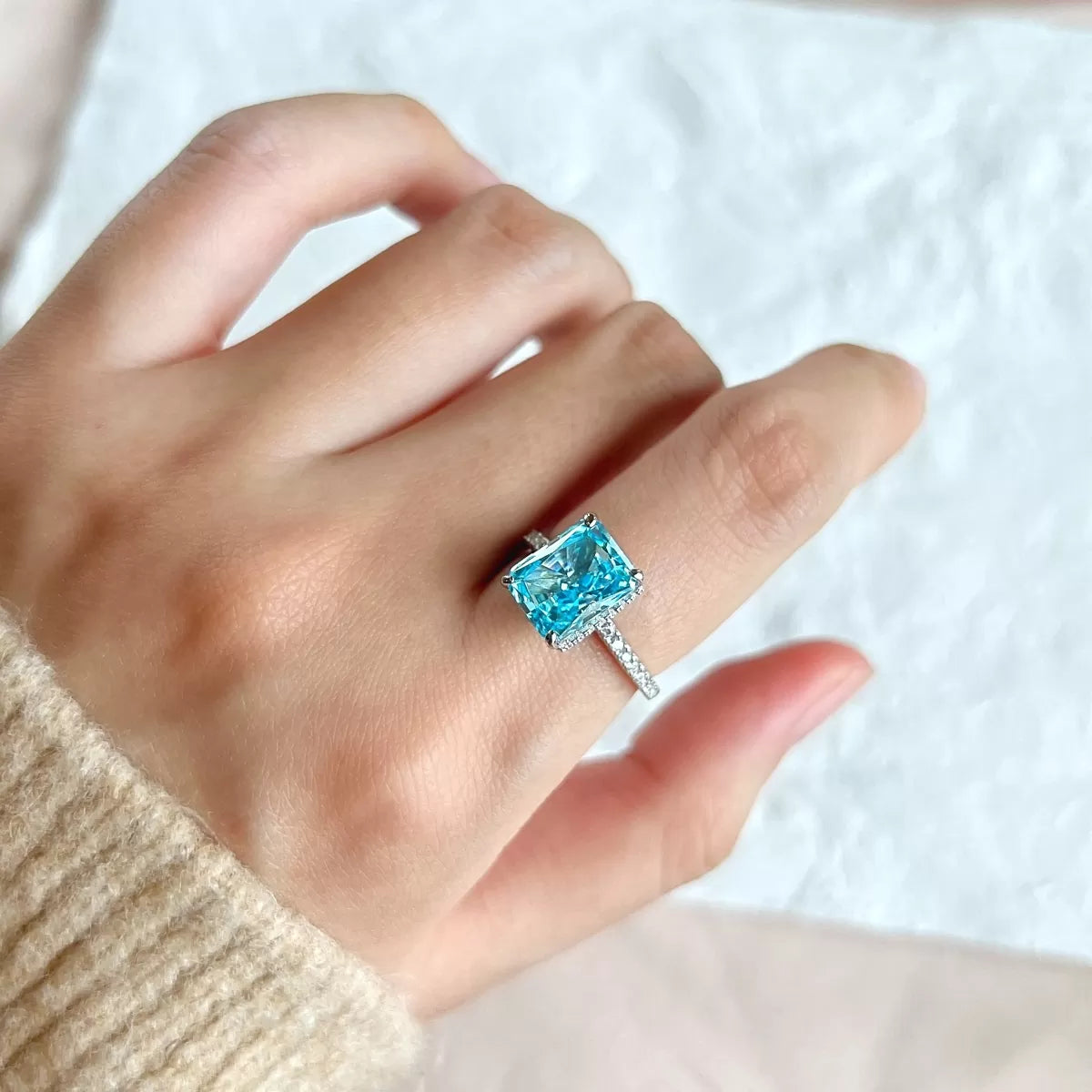 Aquamarine Diamond Ice Ring