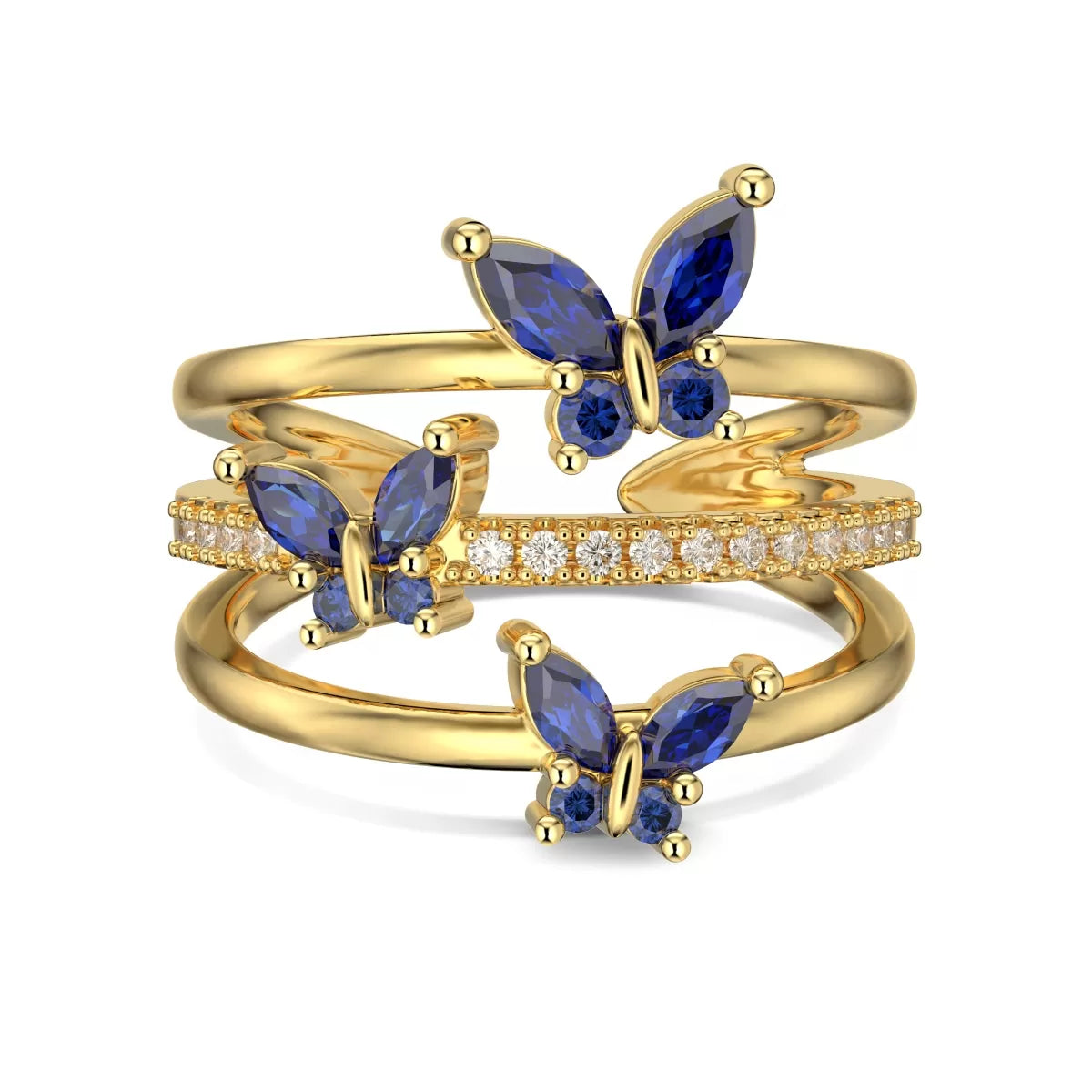 Sapphire Butterfly Adjustable Gold Ring