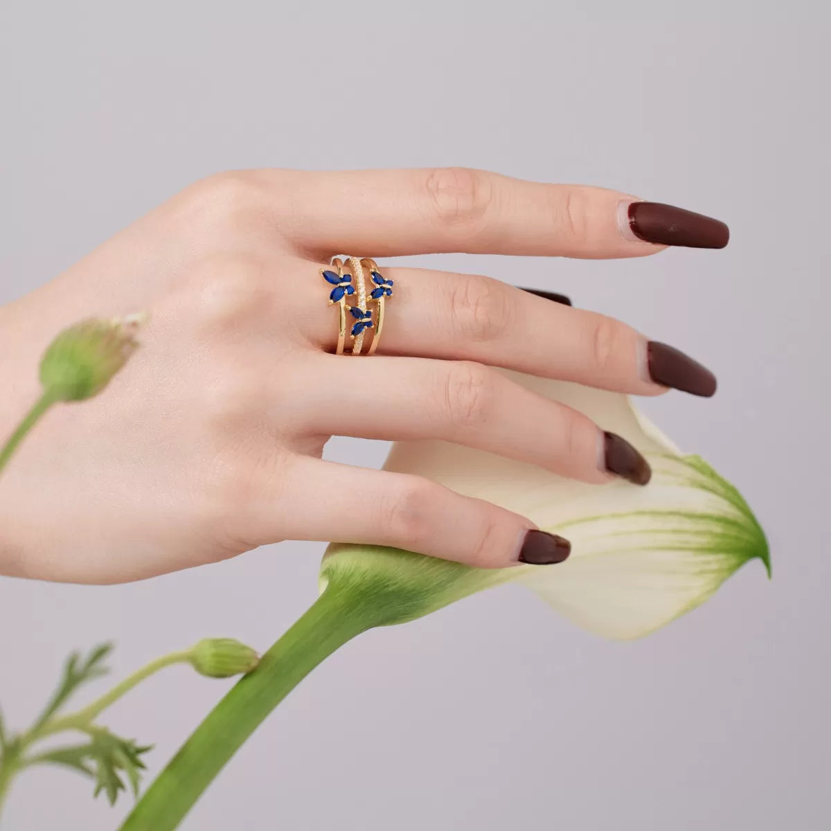 Sapphire Butterfly Adjustable Gold Ring