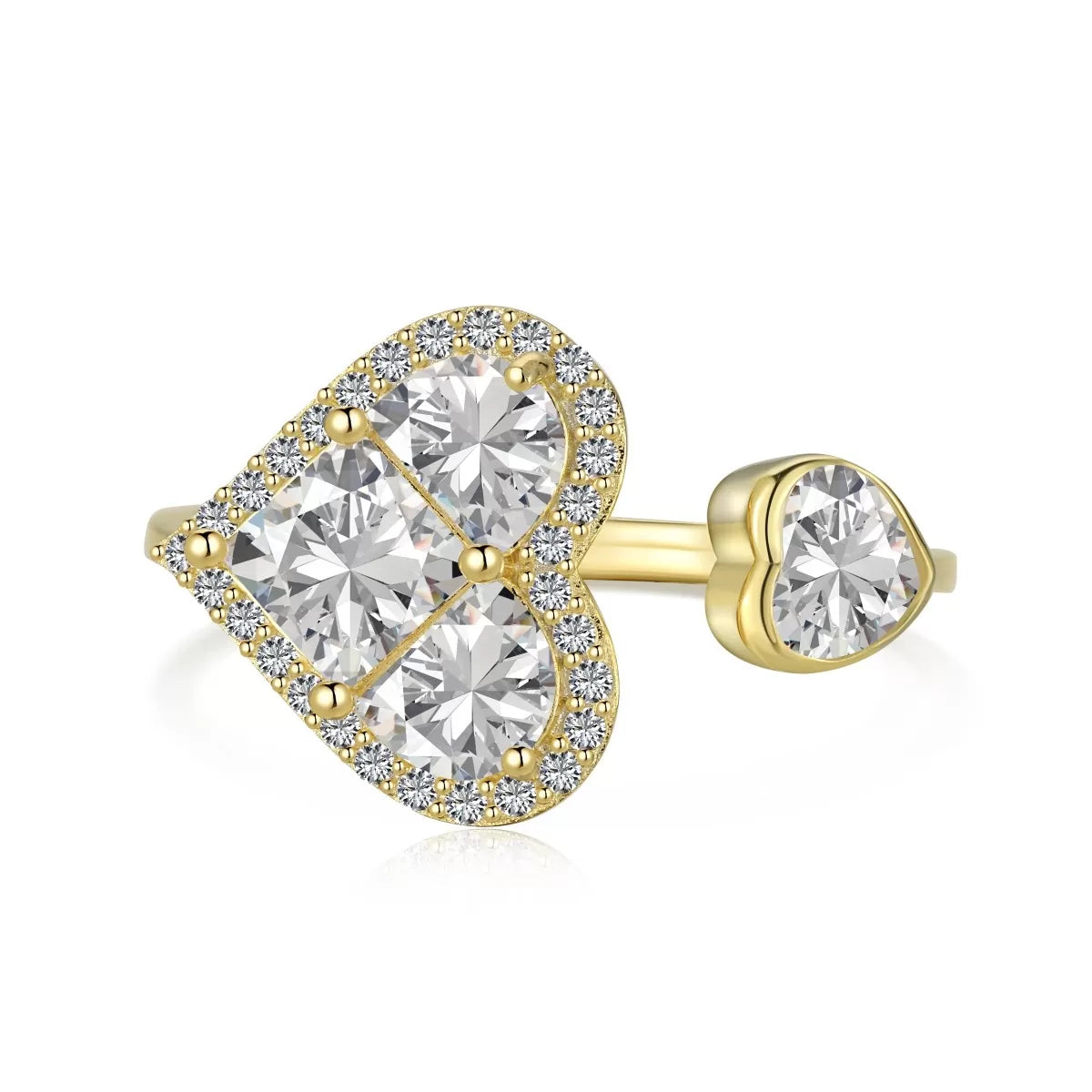 Double Heart Adjustable Ring Gold