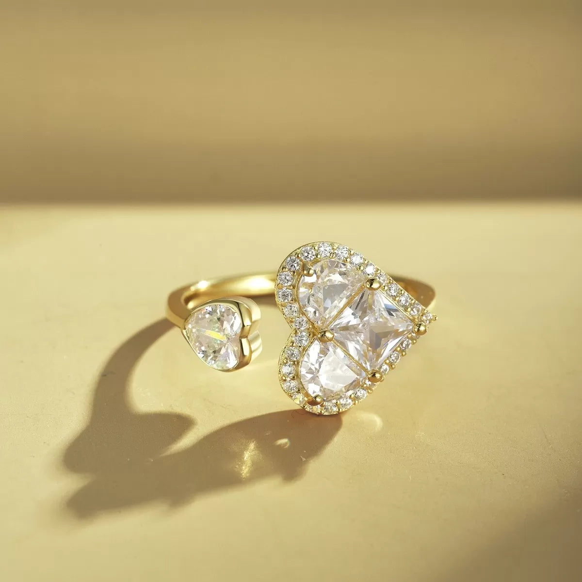 Double Heart Adjustable Ring Gold