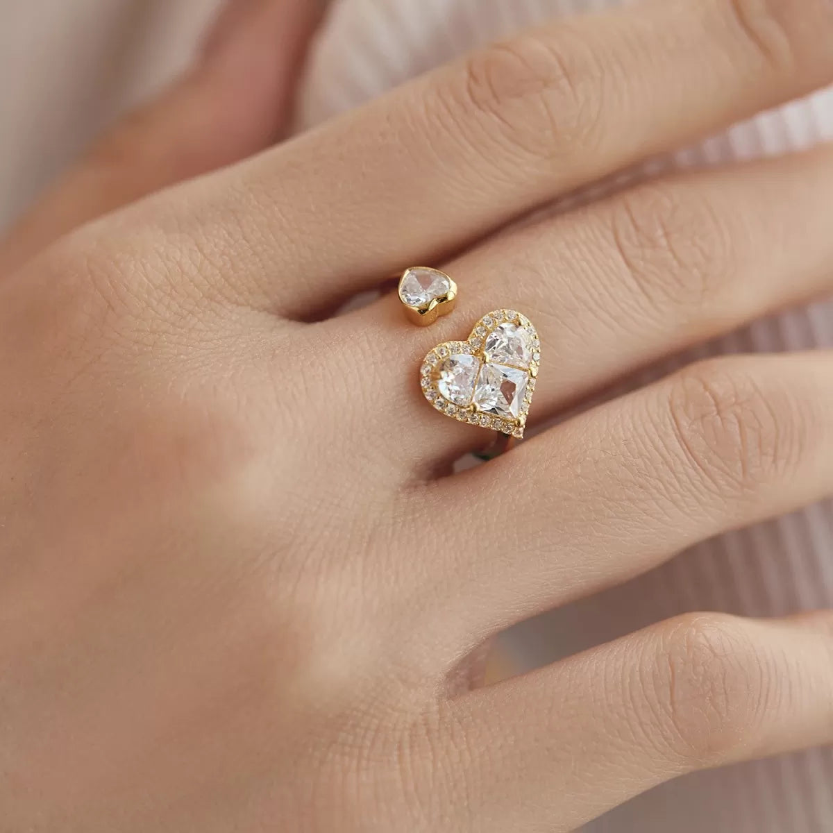 Double Heart Adjustable Ring Gold