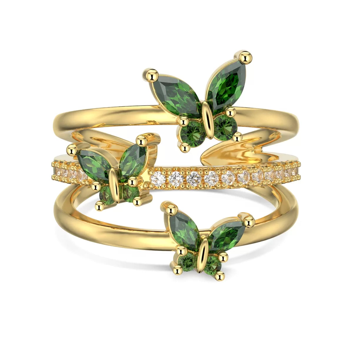 Emerald Butterfly Adjustable Gold Ring