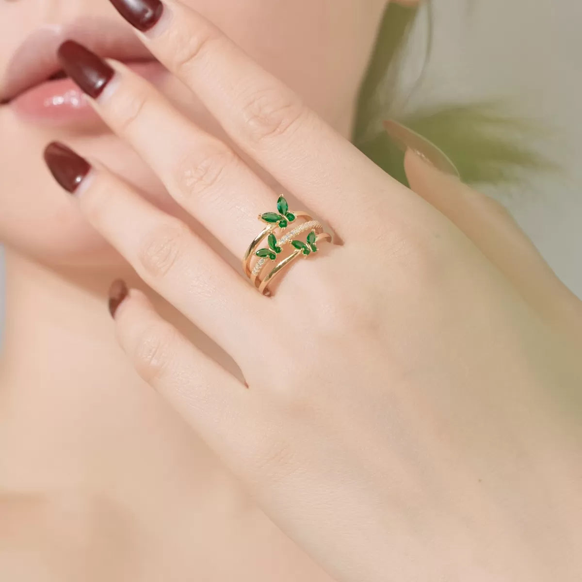 Emerald Butterfly Adjustable Gold Ring