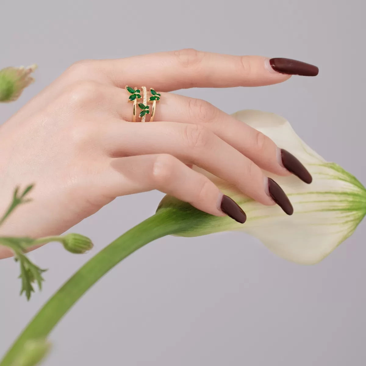 Emerald Butterfly Adjustable Gold Ring