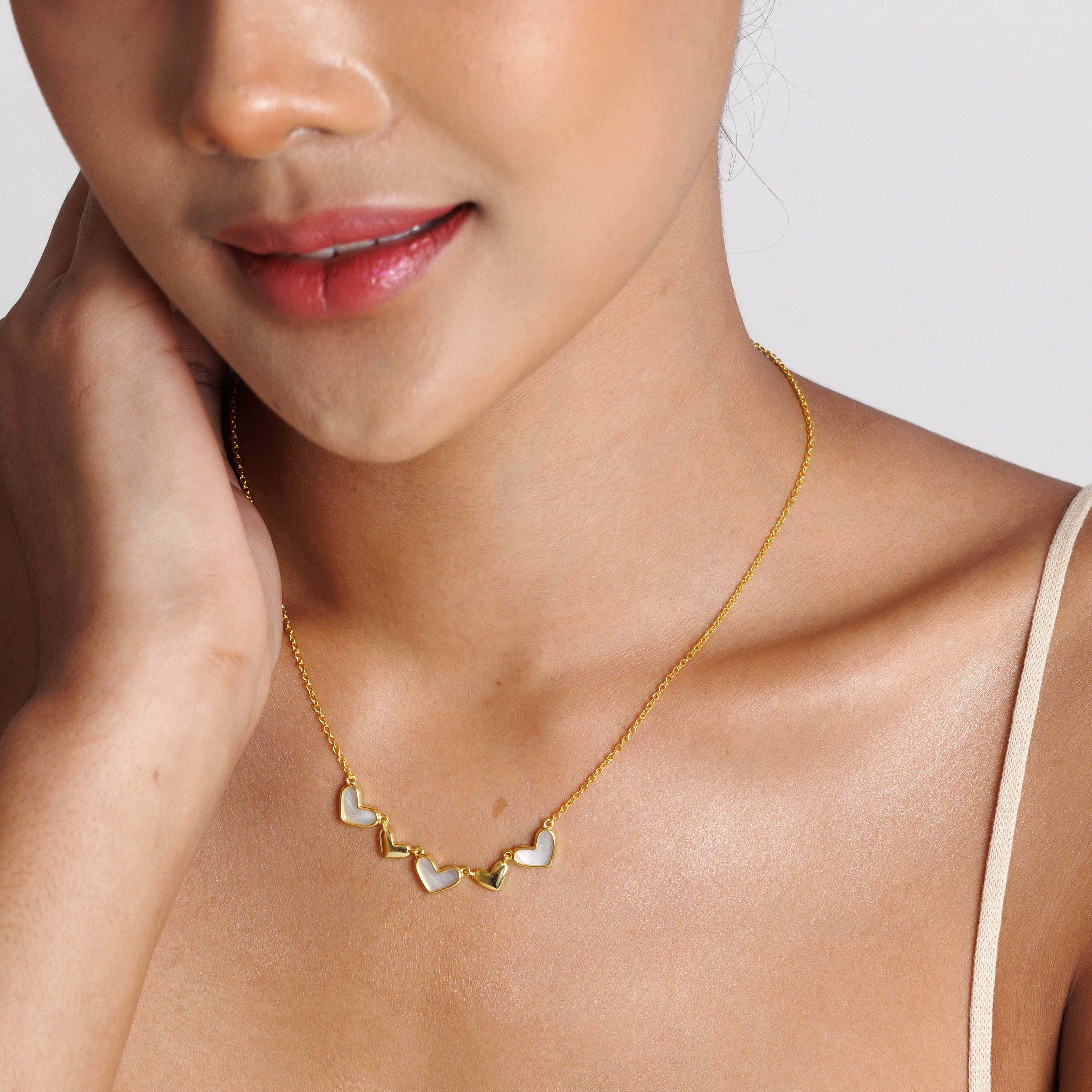 Golden Pearly Hearts Necklace