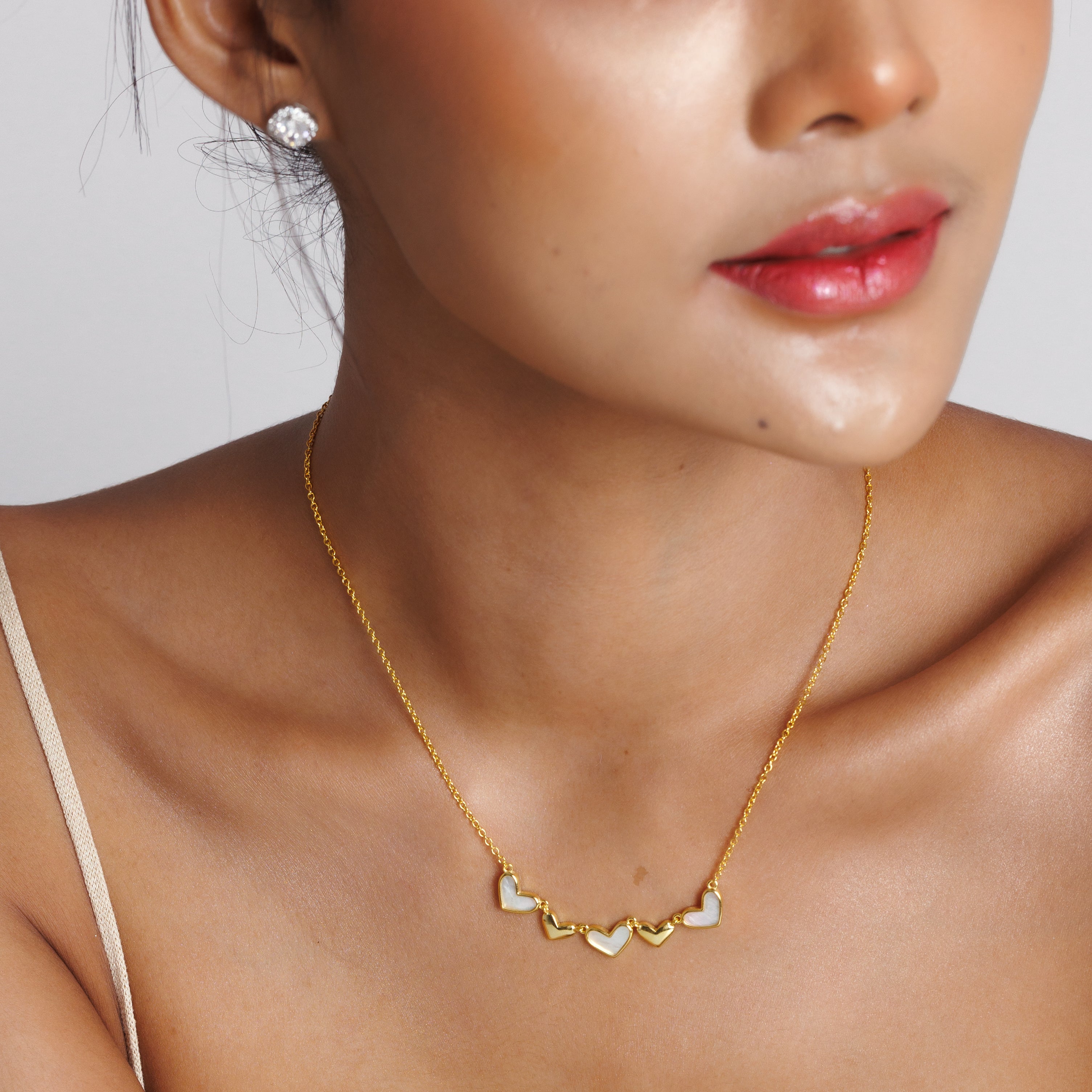 Golden Pearly Hearts Necklace