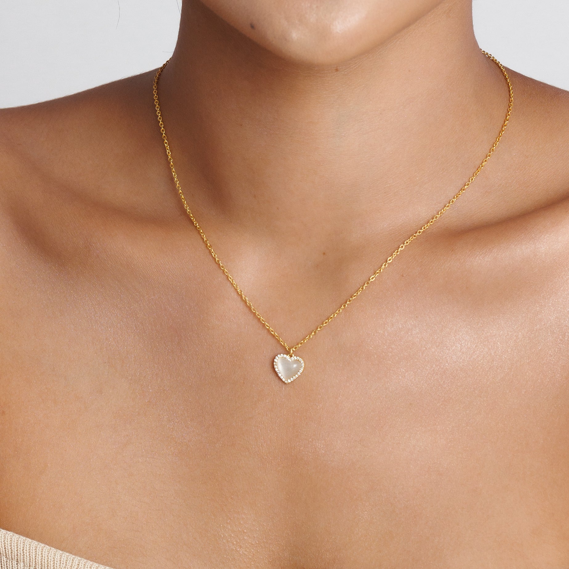 Gold Pearl Love Heart Necklace