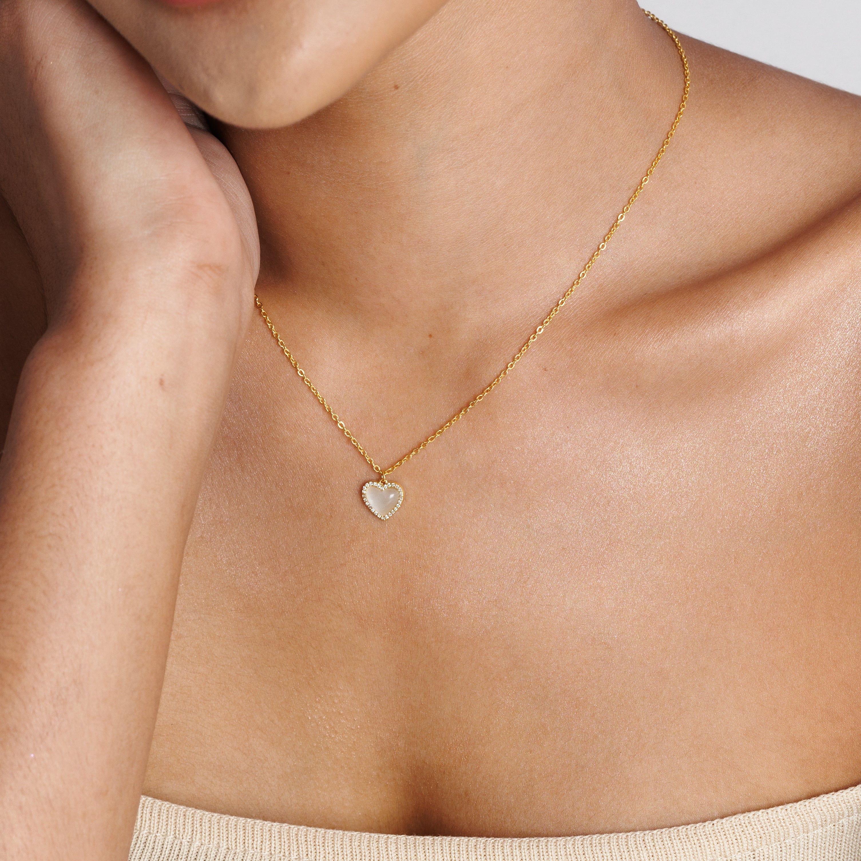 Gold Pearl Love Heart Necklace