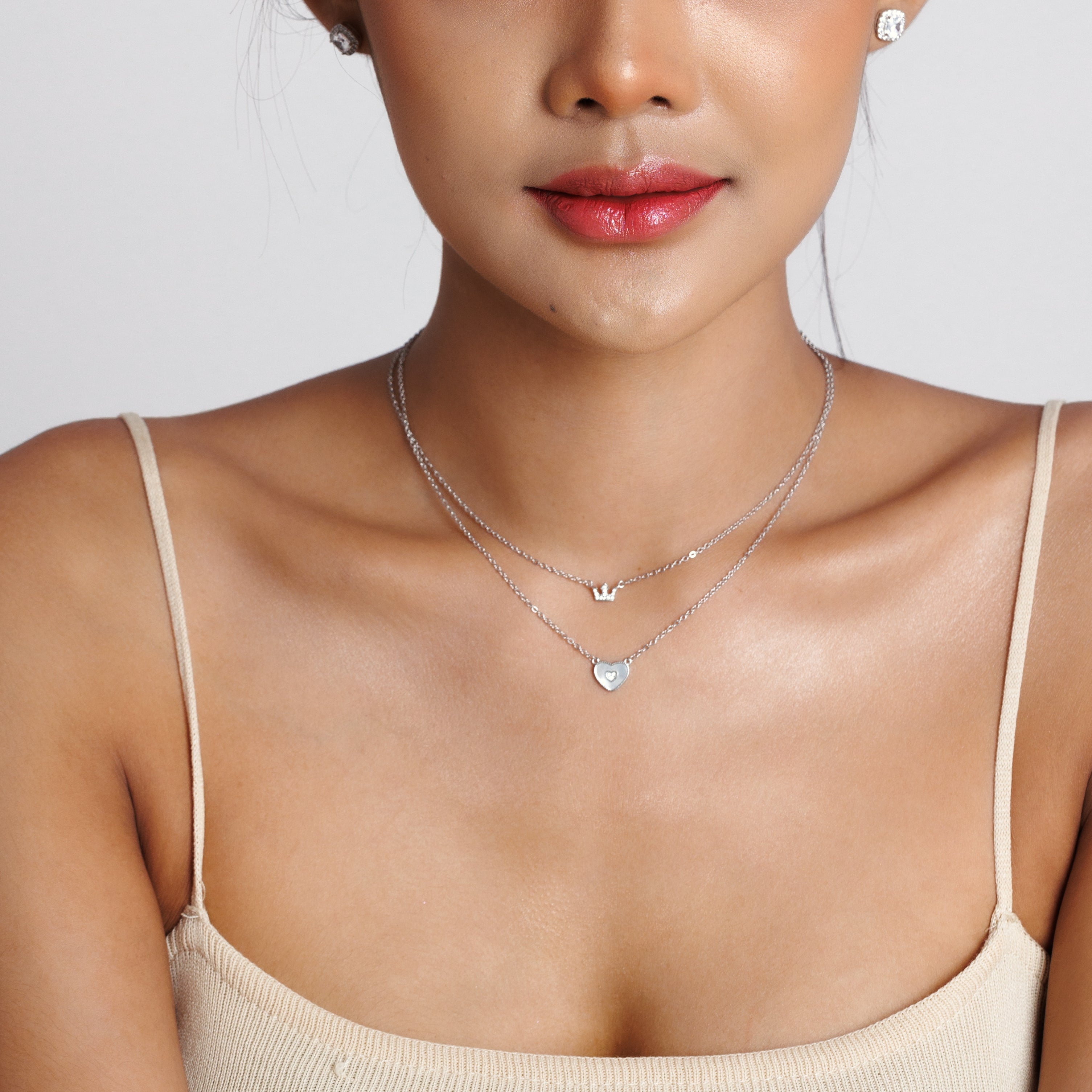 Crown & Heart Layered Necklace