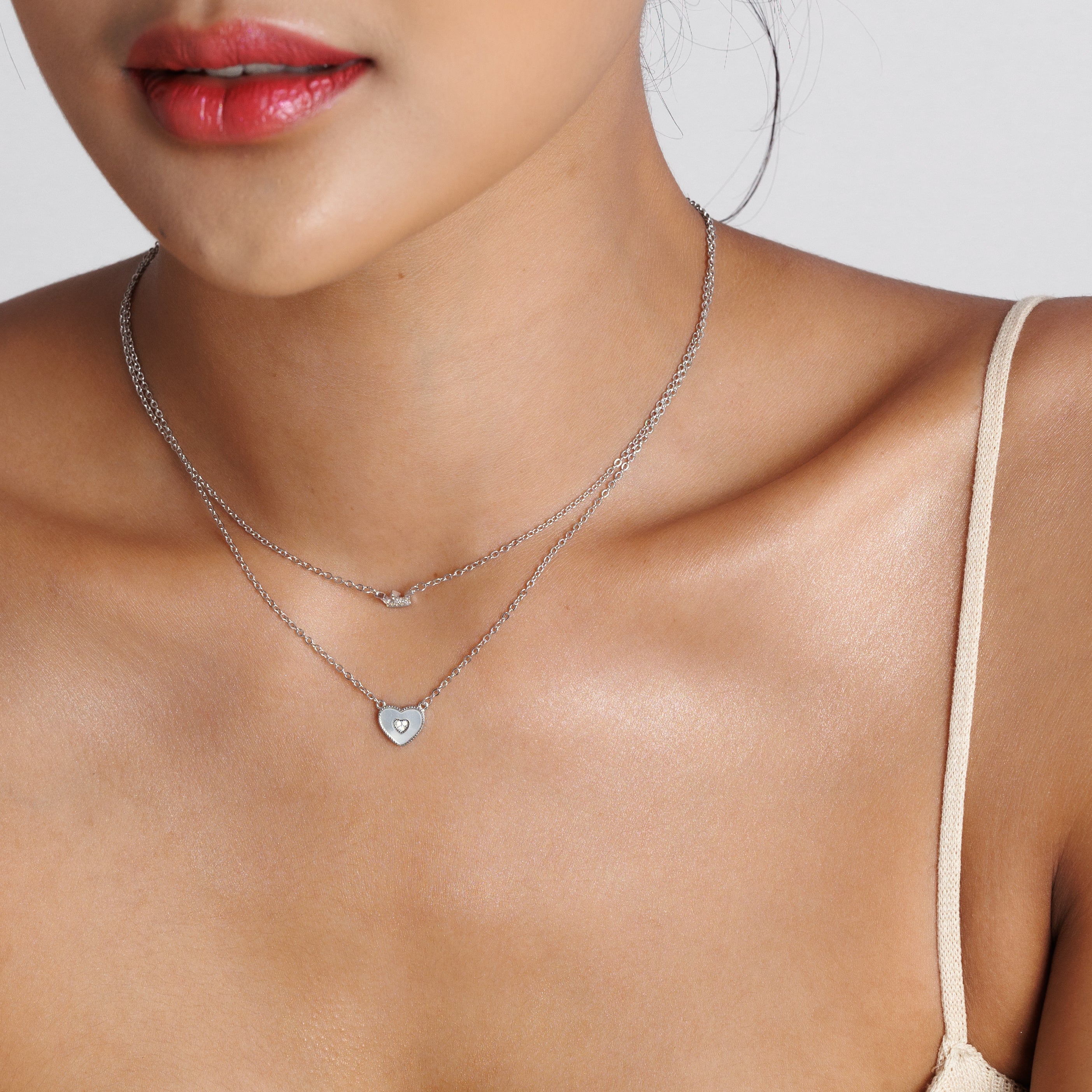 Crown & Heart Layered Necklace