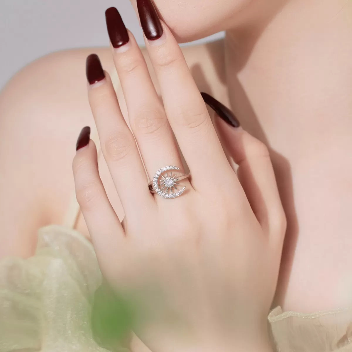 Silver Moon & Star Adjustable Ring