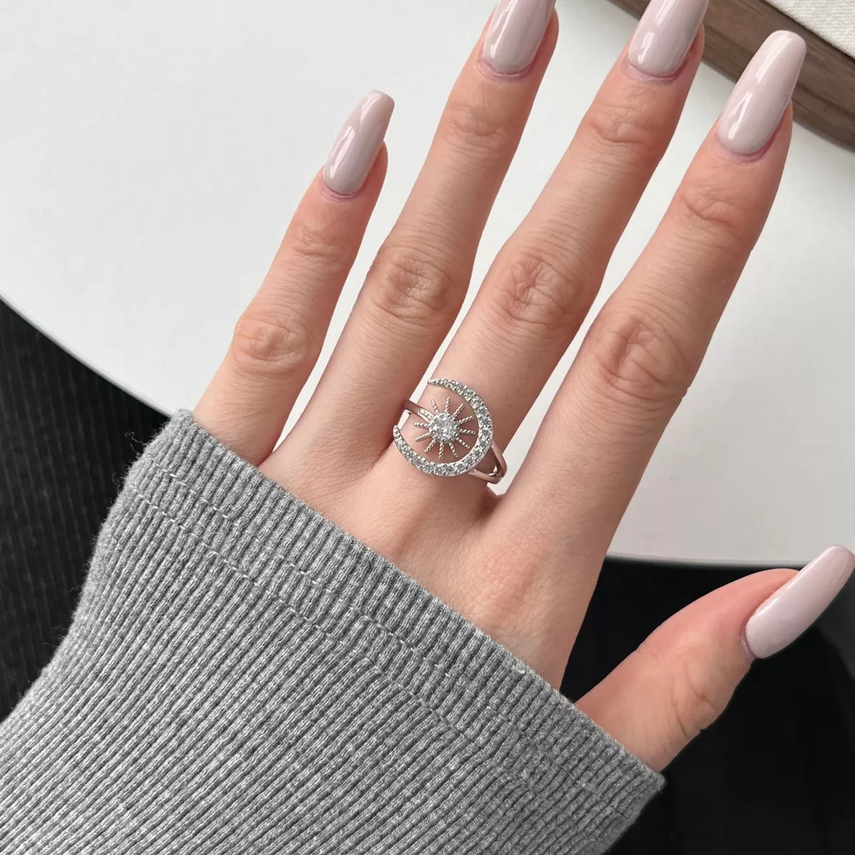 Silver Moon & Star Adjustable Ring