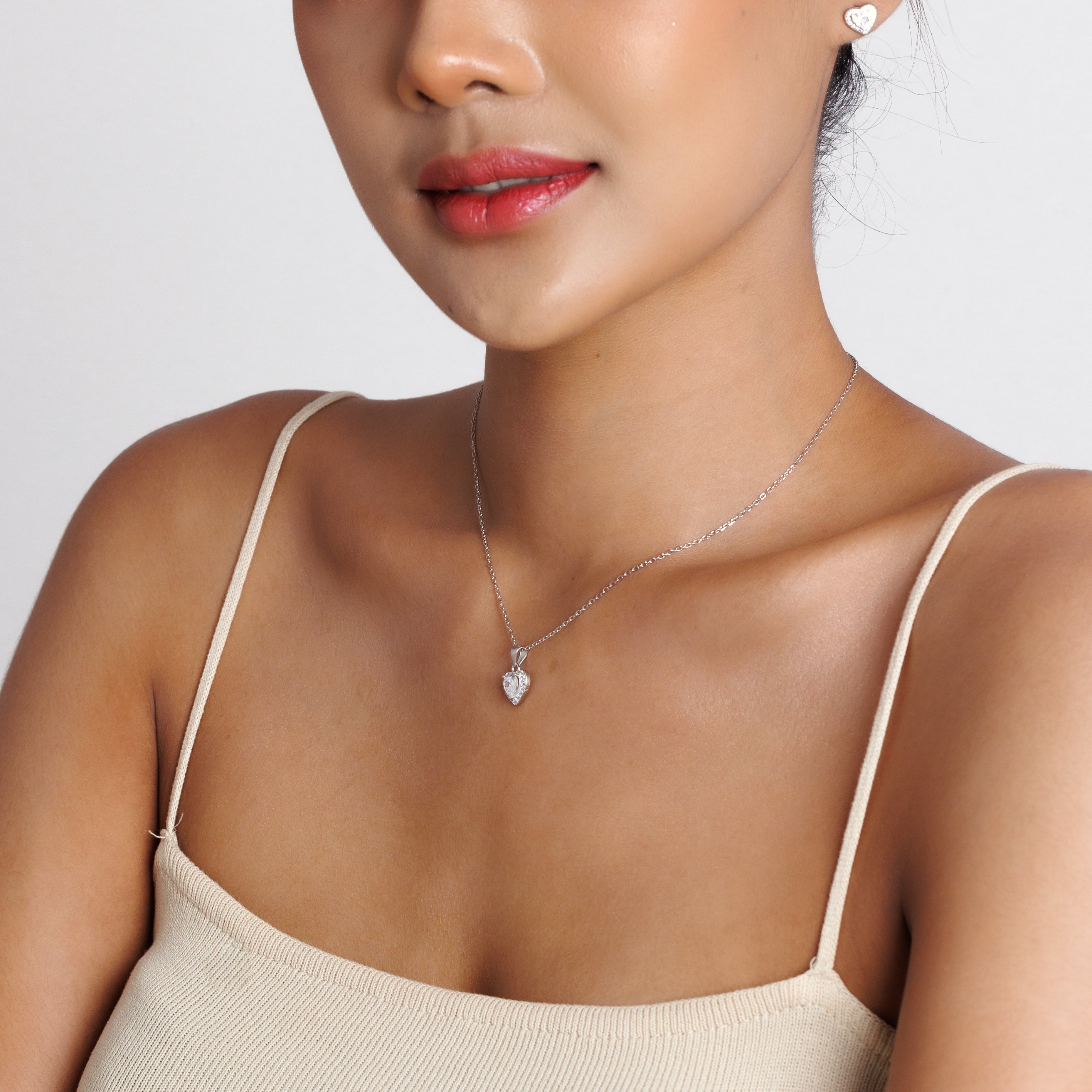 Love Heart Diamond Necklace & Earring Set