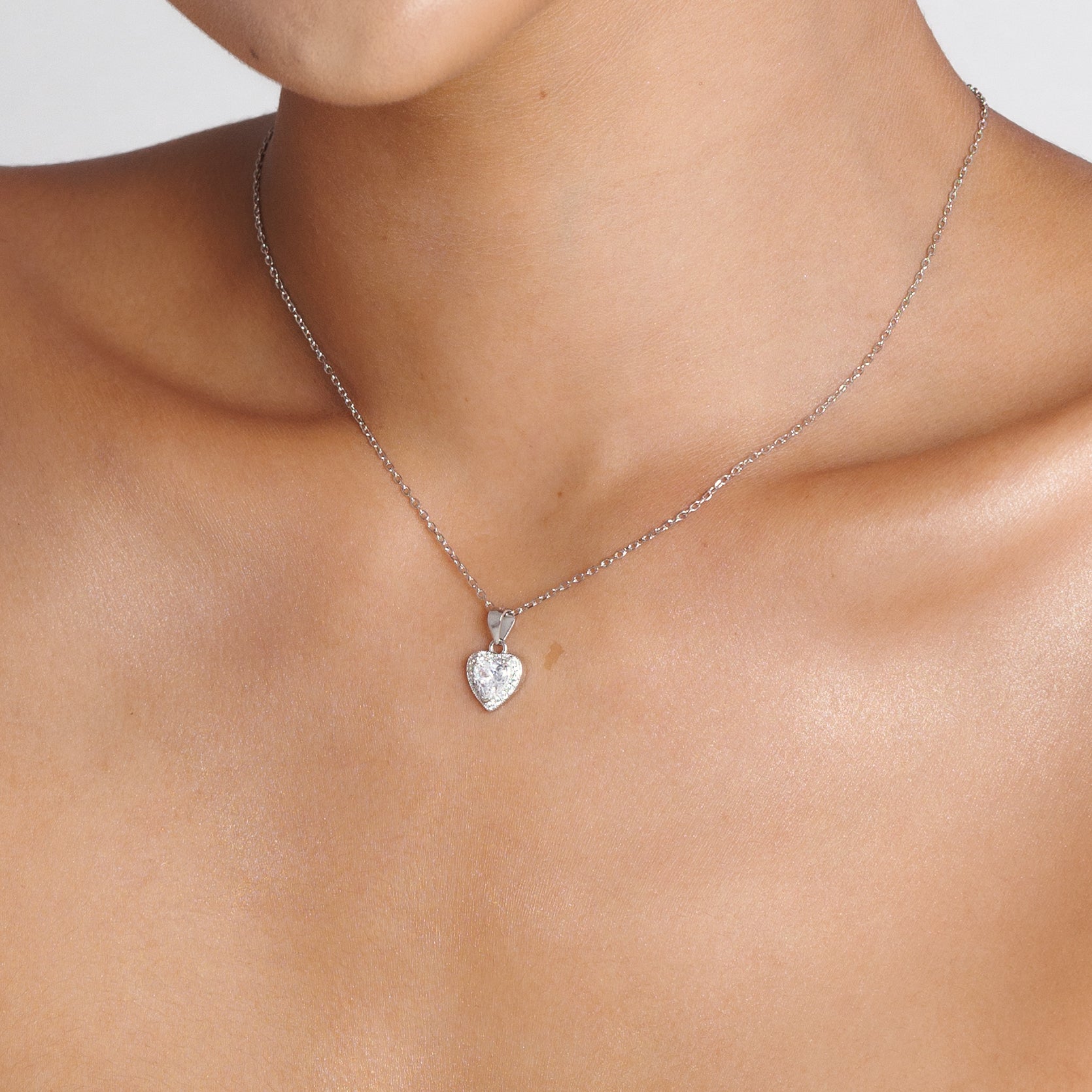 Love Heart Diamond Necklace & Earring Set