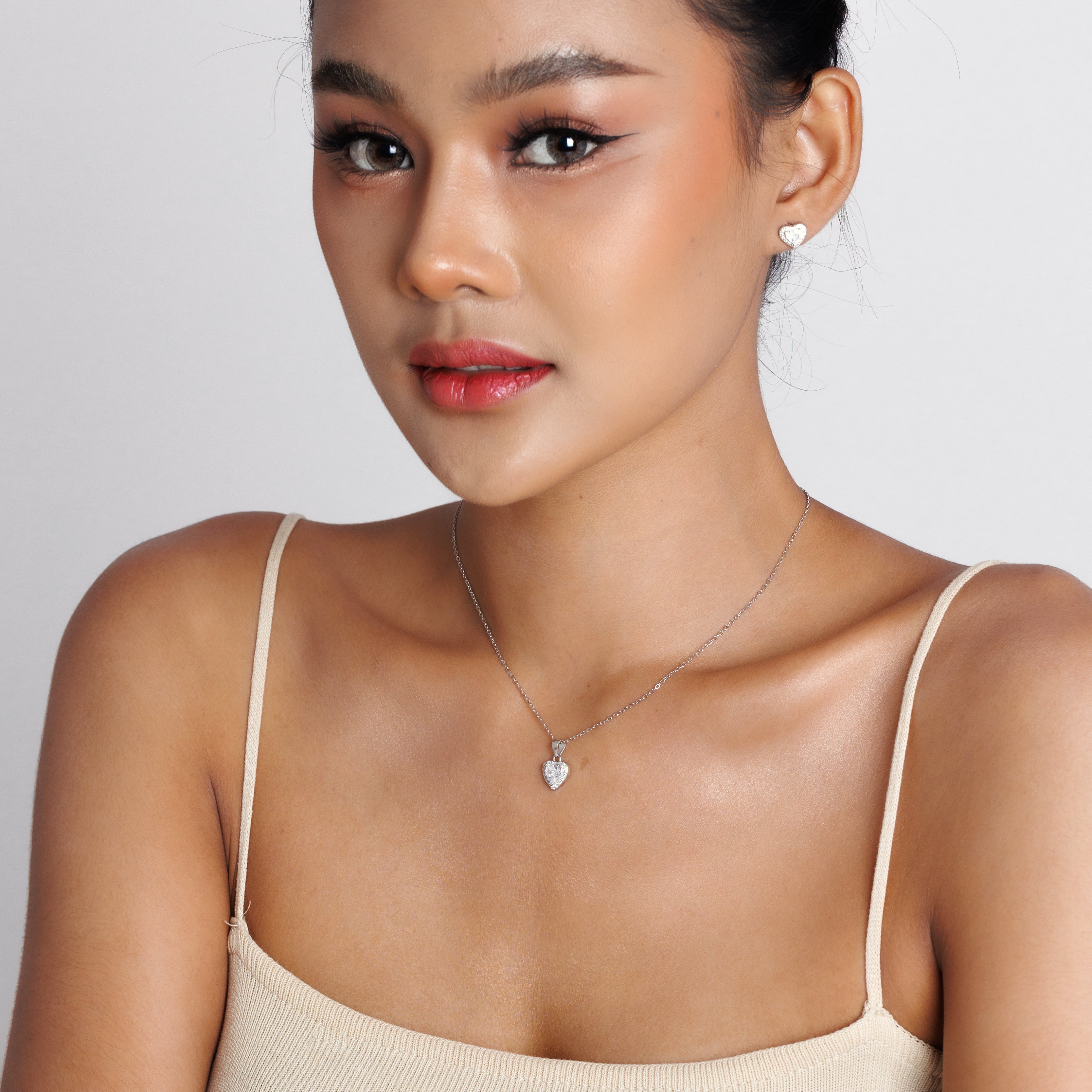 Love Heart Diamond Necklace & Earring Set
