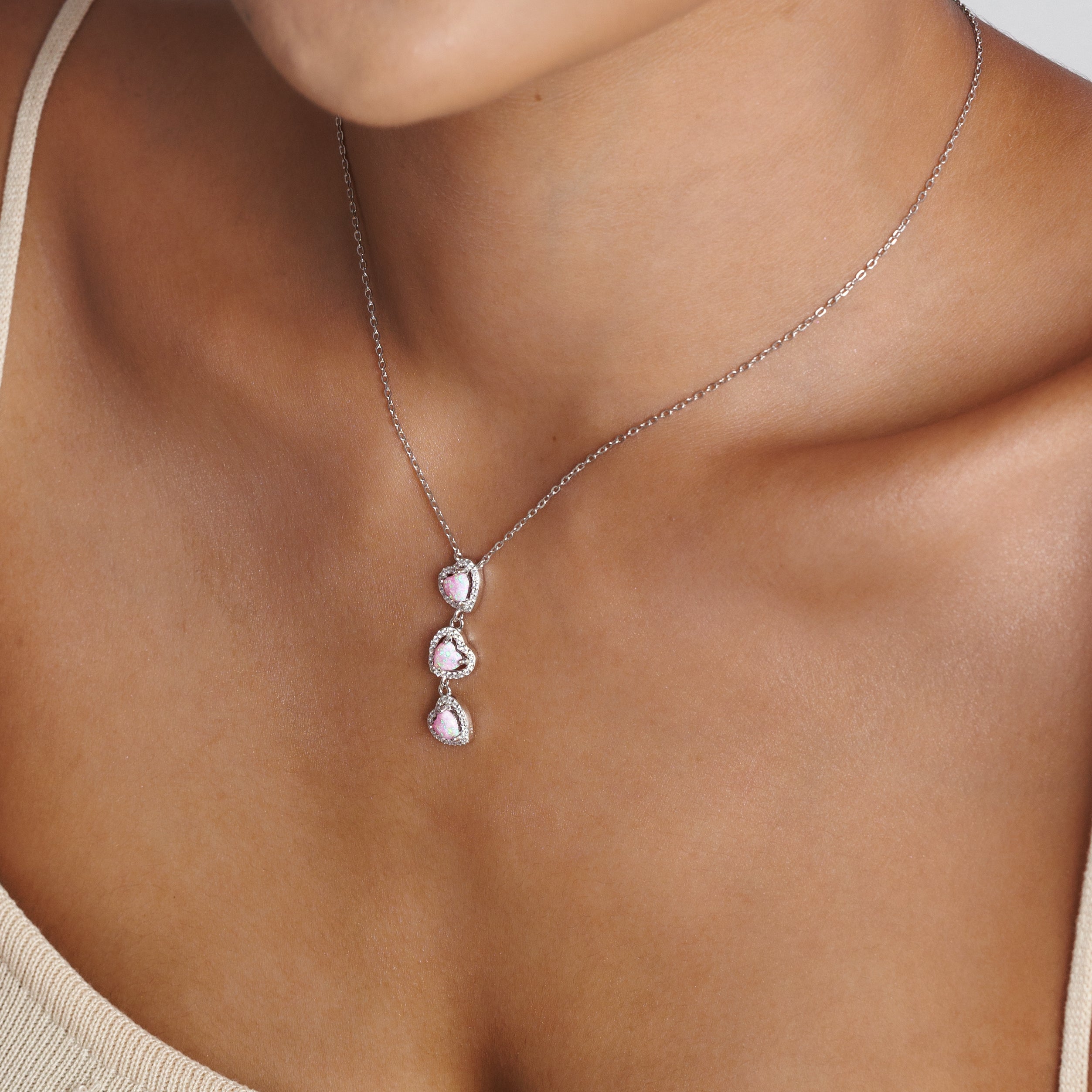Pink Opal Love Heart Necklace