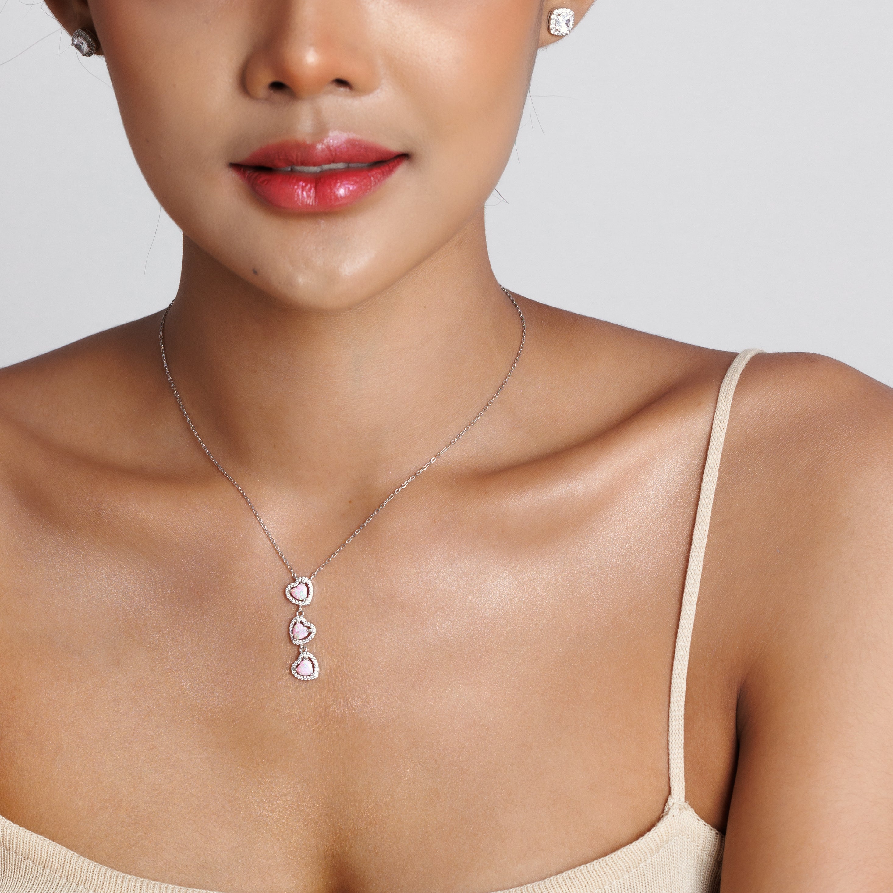 Pink Opal Love Heart Necklace