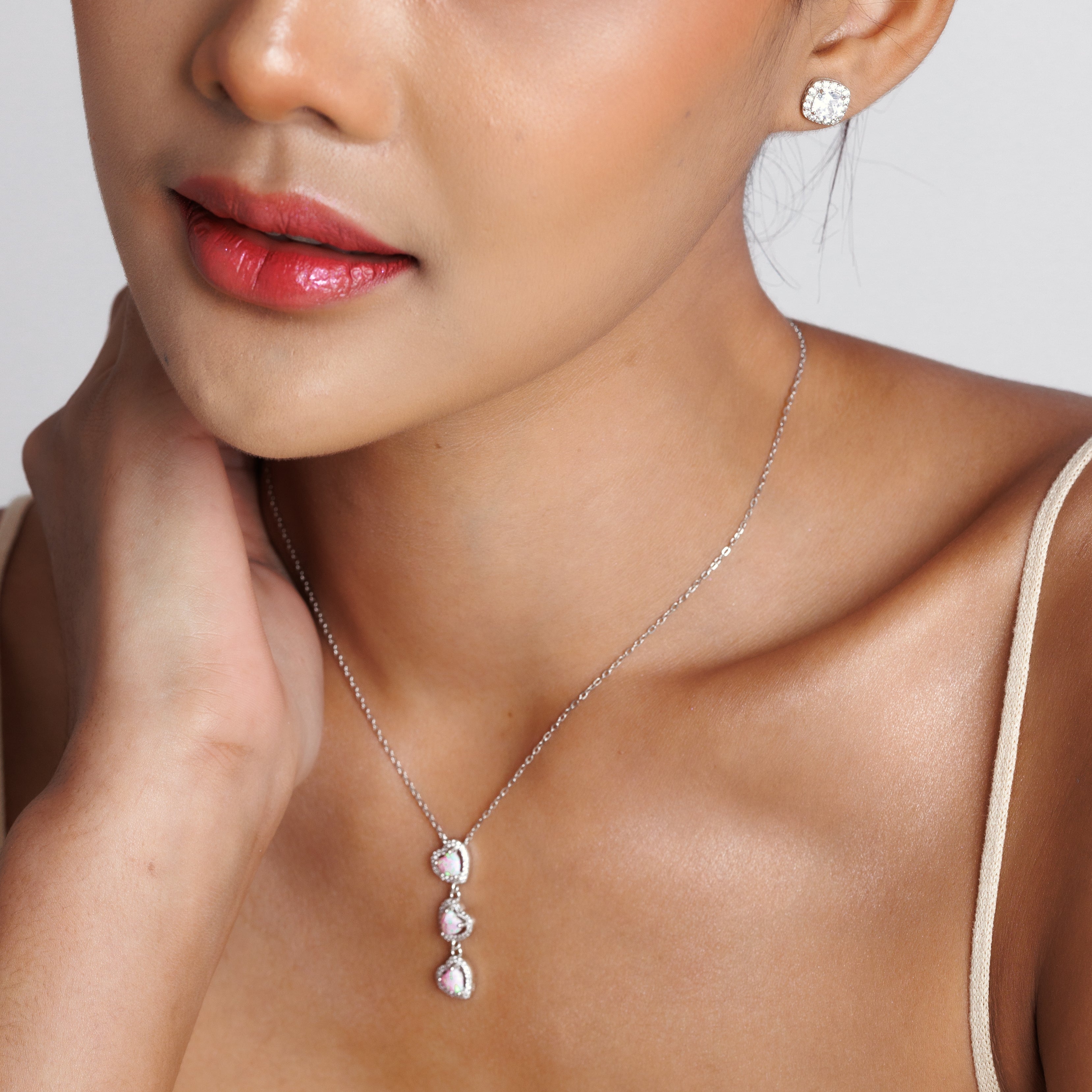 Pink Opal Love Heart Necklace