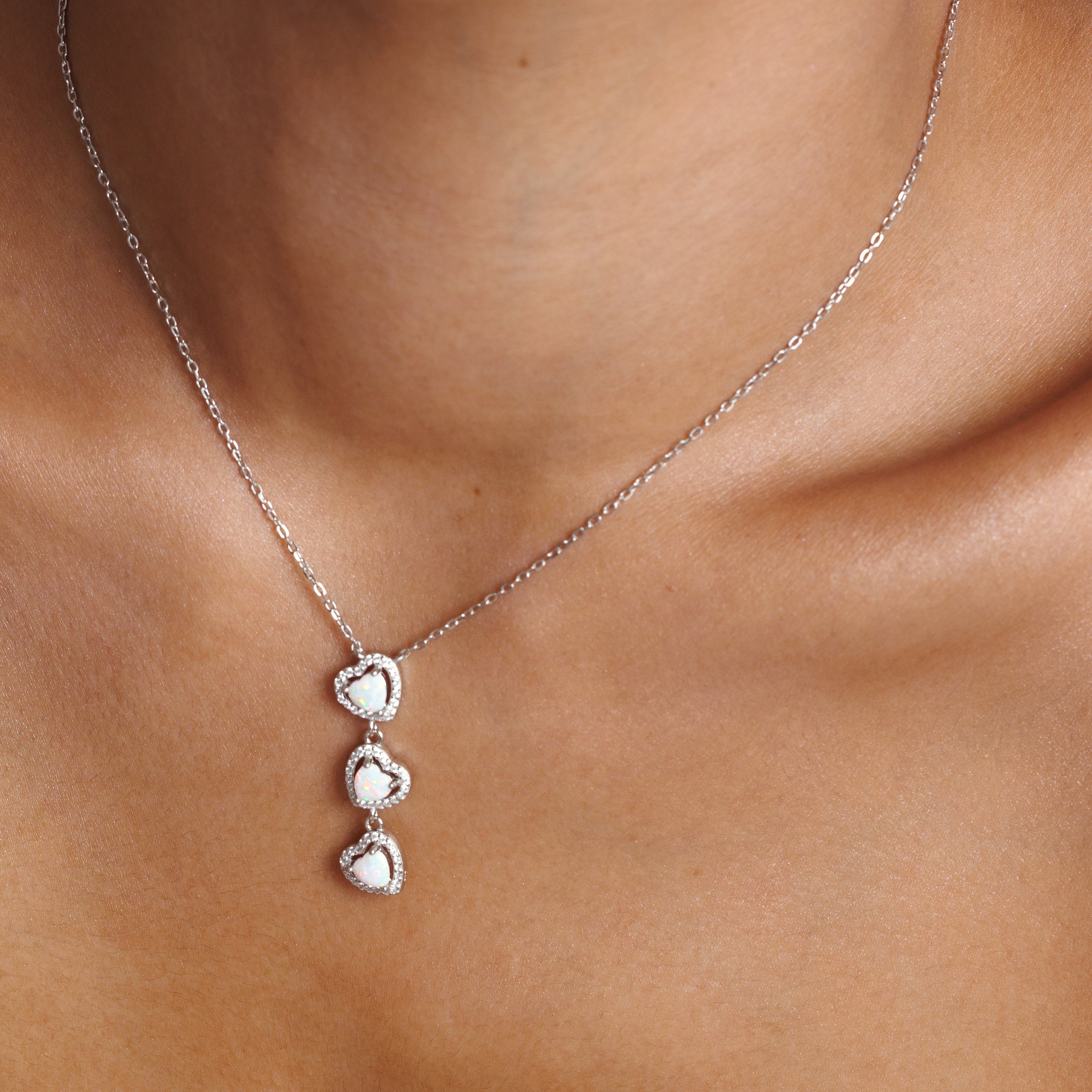 White Opal Love Heart Necklace