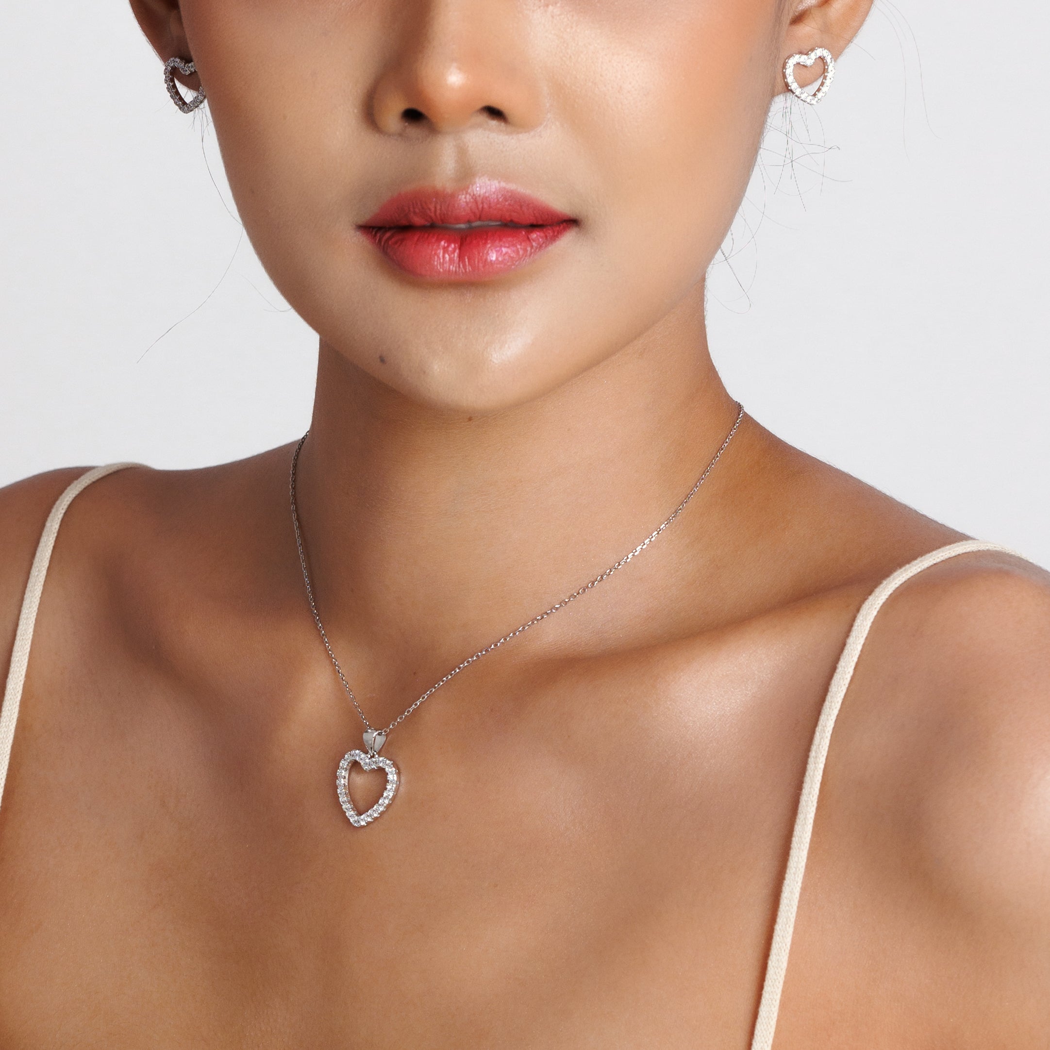 Open Heart Necklace & Earring Set