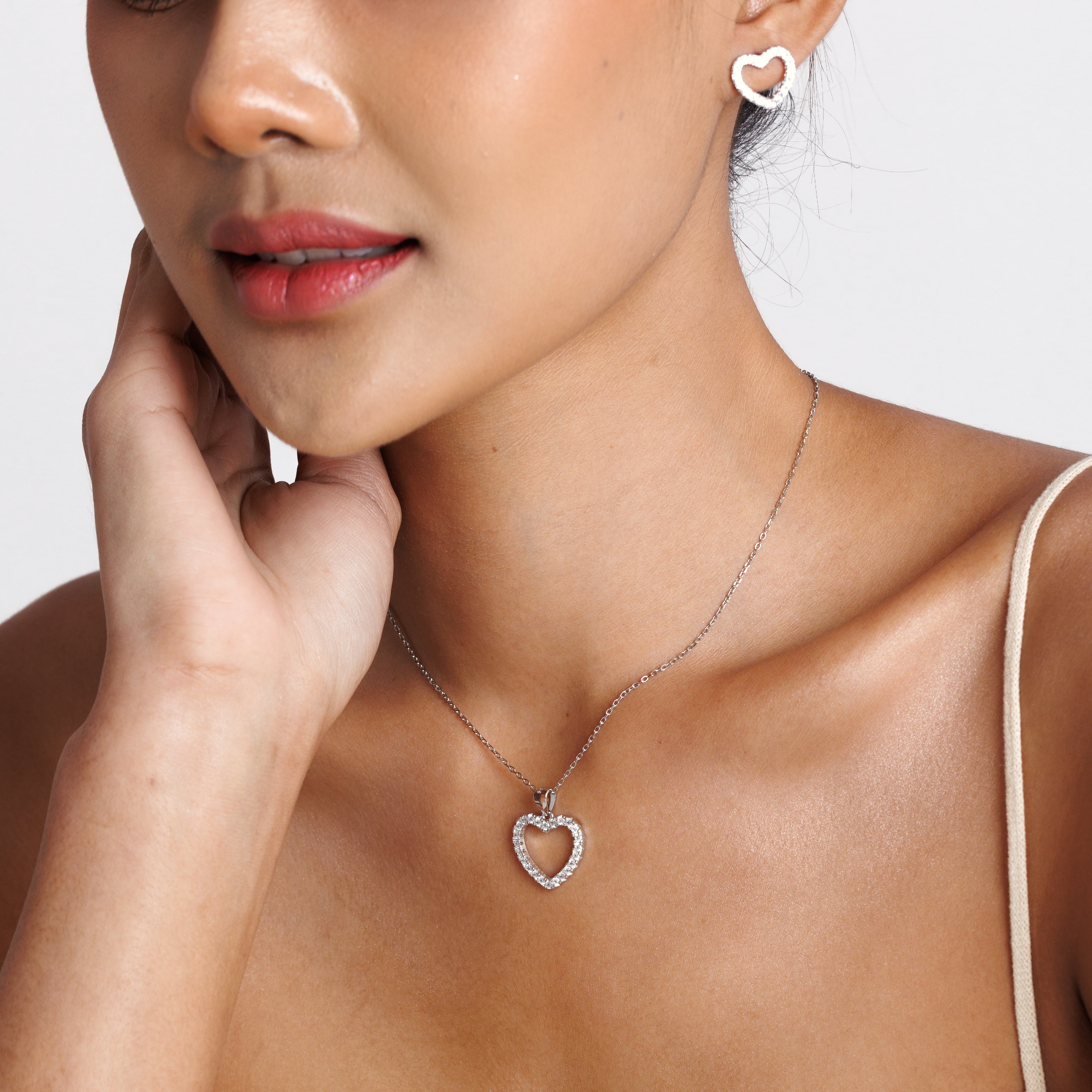 Open Heart Necklace & Earring Set